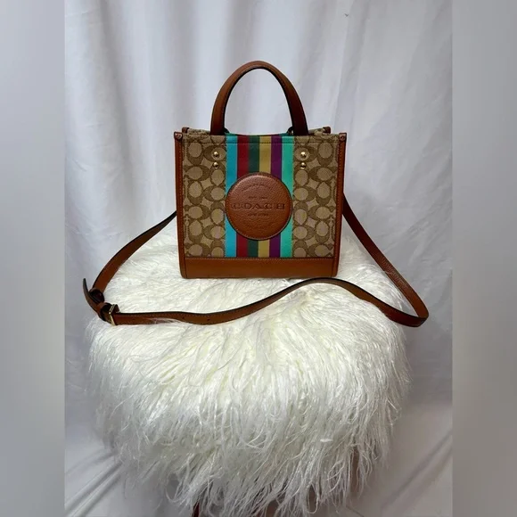 Like New Coach Tan and Multicolor Stripe Tote - Picture 6 of 7